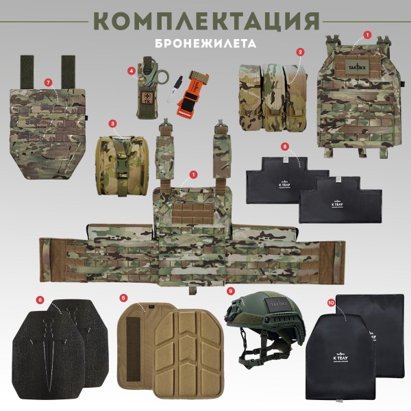 Бронежилет тактический Бр5 в полной комплектации Шлем размер M