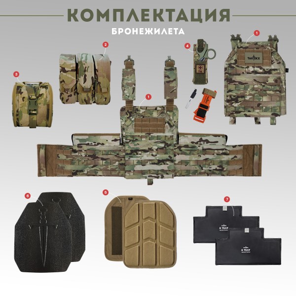 Бронежилет тактический TAKTIKX/ТАКТИКС военный с бронеплитами, Бр5, мультикам