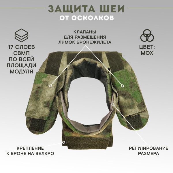 Тактическая защита шеи TAKTIKX/ТАКТИКС БР2, С1, С2, версия 3, мох