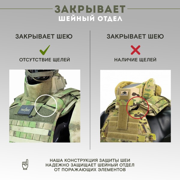Тактическая защита шеи TAKTIKX/ТАКТИКС БР2, С1, С2, версия 3, мох