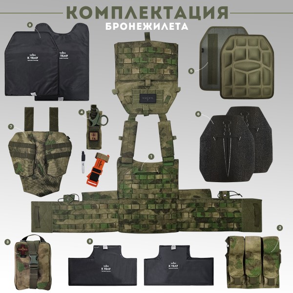 Бронежилет тактический TAKTIKX/ТАКТИКС военный БР5 LBT 6094, мох