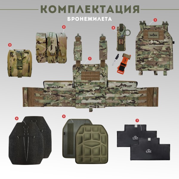 Бронежилет тактический TAKTIKX/ТАКТИКС военный с бронеплитами, Бр5, мультикам