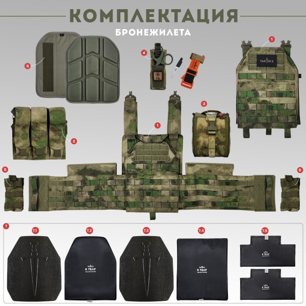 Бронежилет тактический TAKTIKX/ТАКТИКС в полной комплектации Бр4, мох