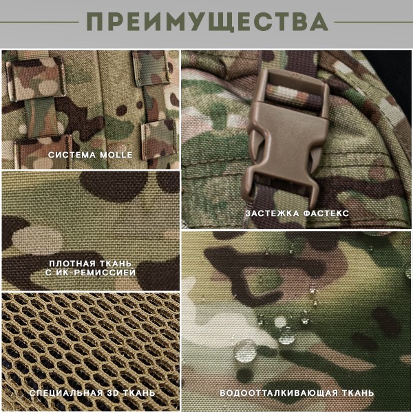 Тактический рюкзак с отделением для шлема TAKTIKX/ТАКТИКС, 12л, мультикам