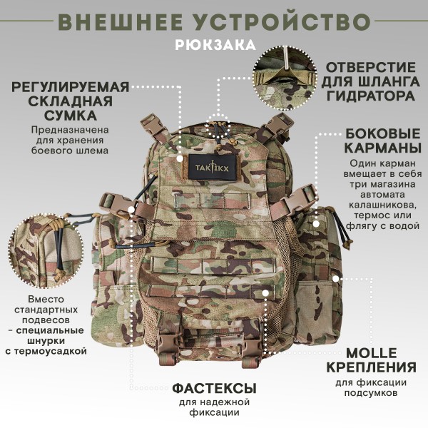 Тактический рюкзак с отделением для шлема TAKTIKX/ТАКТИКС, 12л, мультикам