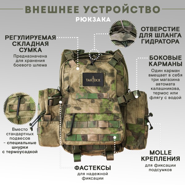 Тактический рюкзак с отделением для шлема TAKTIKX/ТАКТИКС, 12л, мох