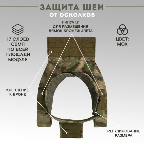 Тактическая защита шеи TAKTIKX/ТАКТИКС, Бр2, С1, С2, версия 4, мох