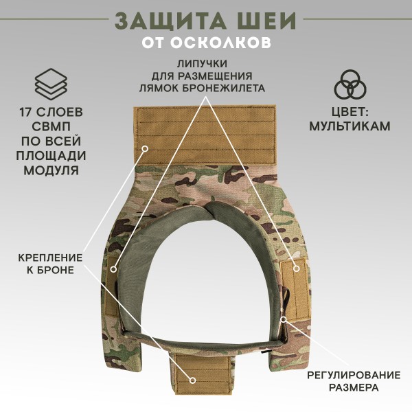Тактическая защита шеи TAKTIKX/ТАКТИКС, Бр2, С1, С2, версия 4, мультикам