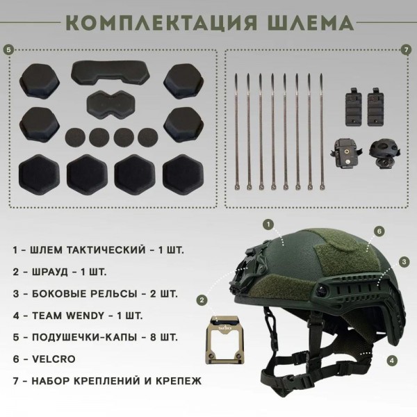 Шлем тактический военный Штурм БР2, С1, С2, олива