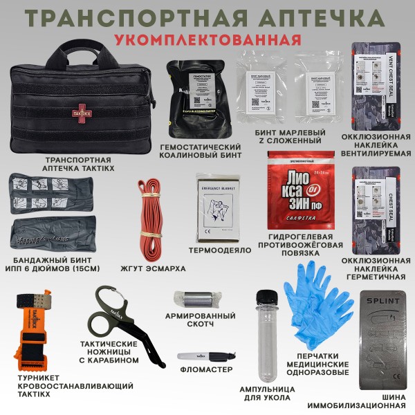 Аптечка тактическая транспортная в автомобиль укомплектованная
