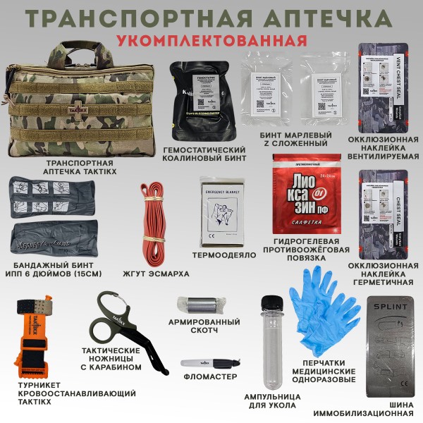 Аптечка тактическая транспортная в автомобиль укомплектованная, мультикам