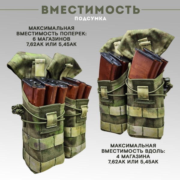 Закрытый подсумок под магазины АК двойной, мох