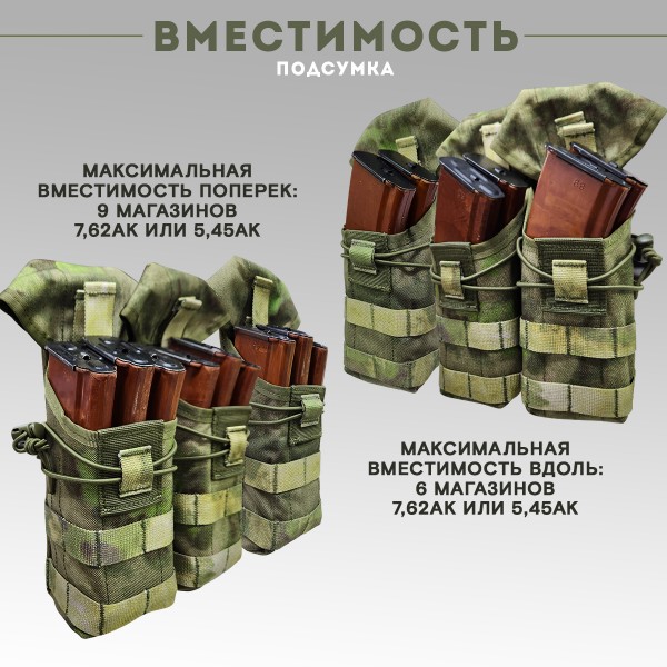 Закрытый подсумок под магазины АК тройной, мох